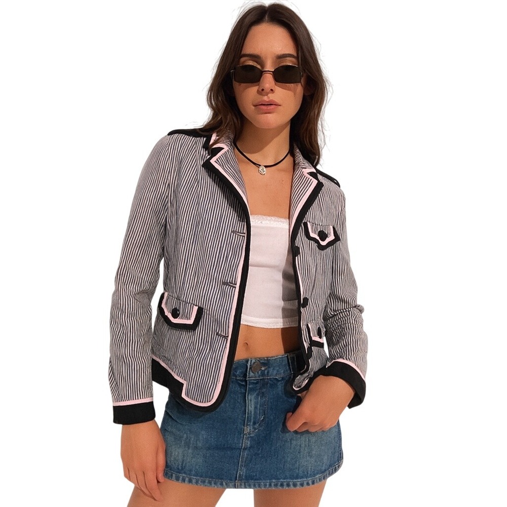 MARC JACOBS y2k micro strip 3 button blazer office core grey baby pink size 6